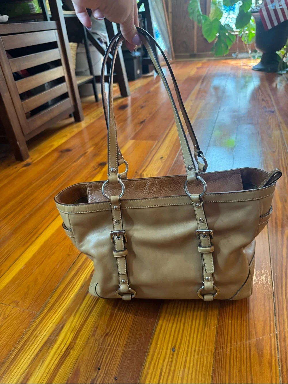 COACH Tan and Brown Leather-Trim Shoulder Tote